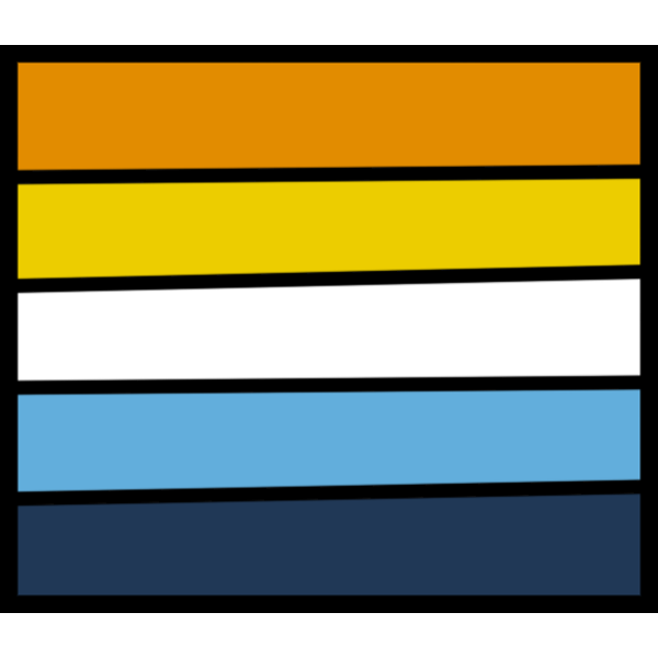 A drawing of the Aromantic Asexual flag which is a 5 striped flag, in descending order the stripes are orange, yellow, white, light blue, and dark blue.